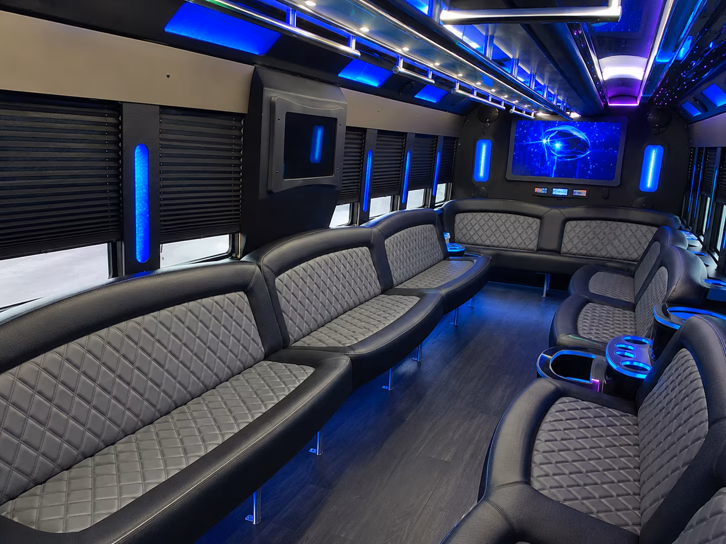 Passenger watching the Las Vegas scenery during a regional party bus road trip