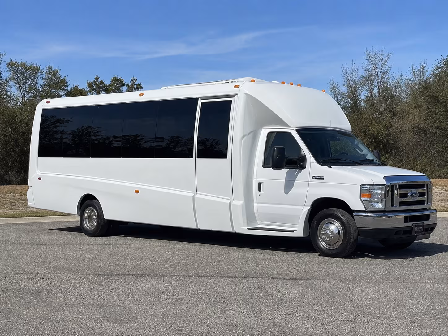 Group beside a Mercedes Sprinter limo in Las Vegas